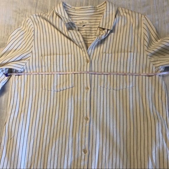 THREAD & SUPPLY WOMENS CREAM & TAN STRIPED FLANNEL BUTTON DOWN SHIRT SIZE LARGE - Picture 7 of 13